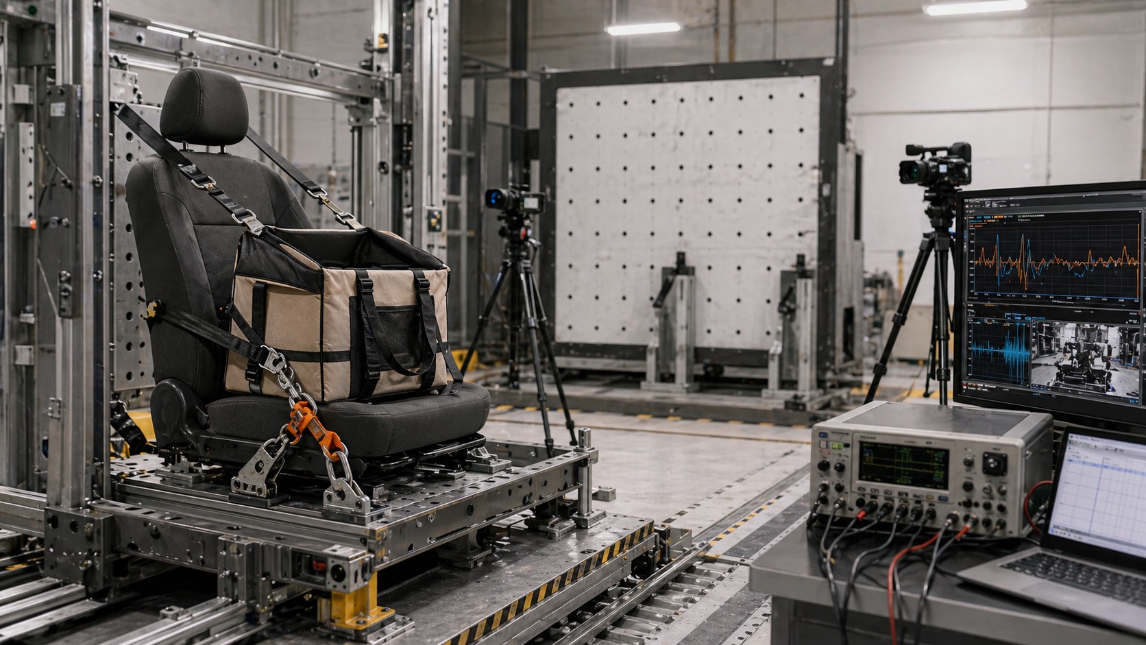 Crash-test-ready dog travel safety lab setup