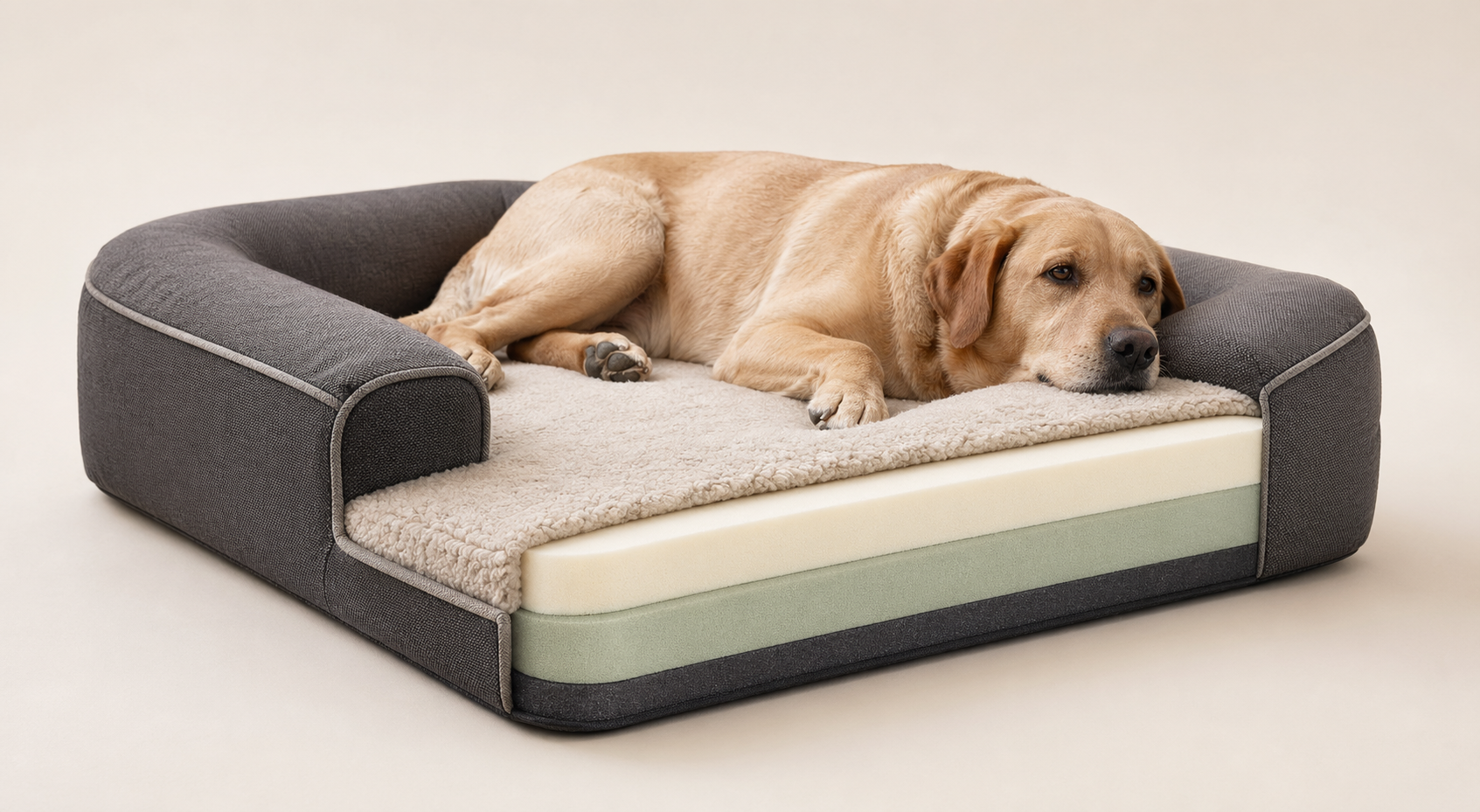 Cross-section of an orthopedic dog bed