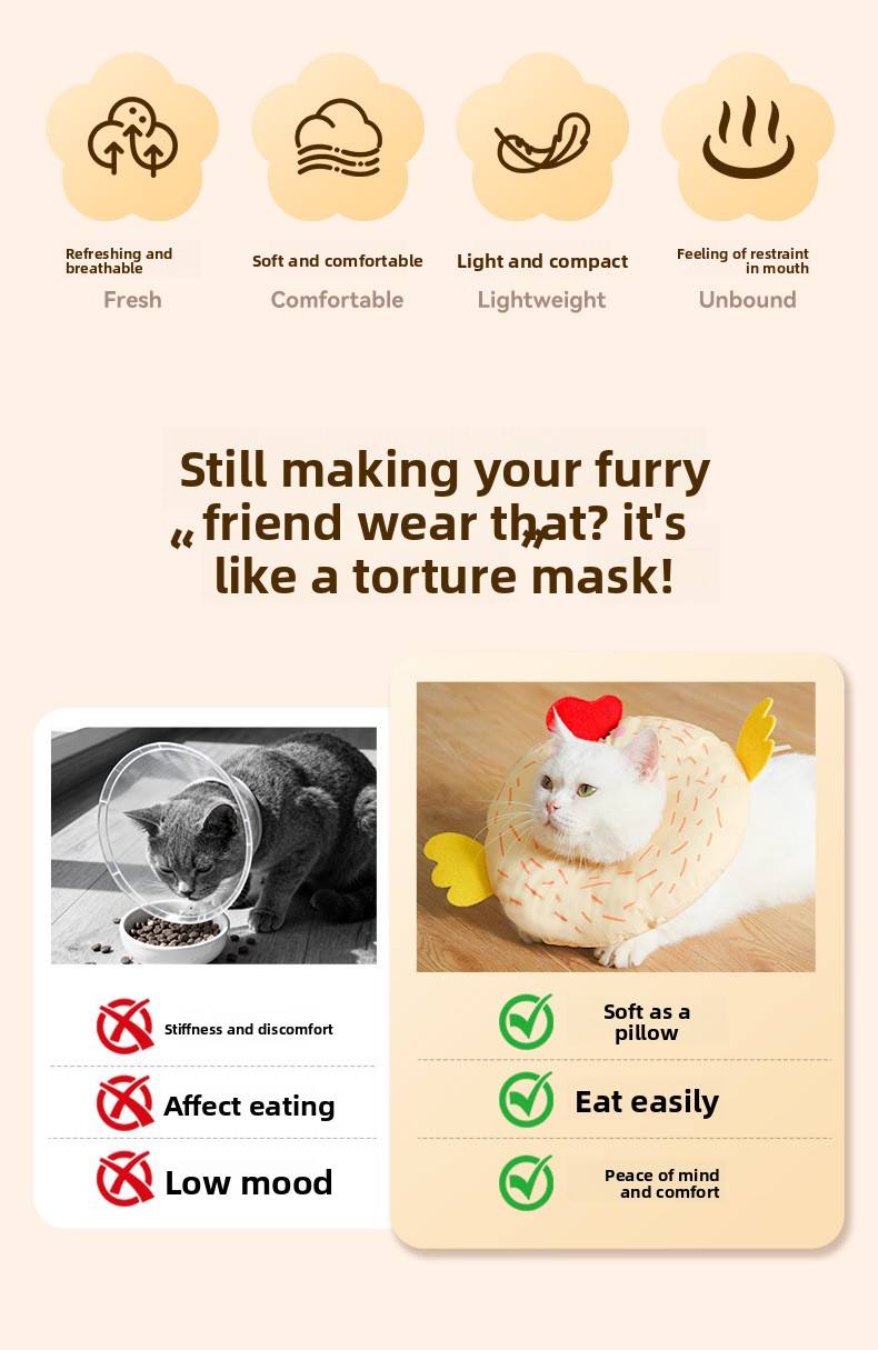 Soft Adjustable Elizabethan Collar for Cats - Anti-Lick, Post-Surgery, Grooming detail 4