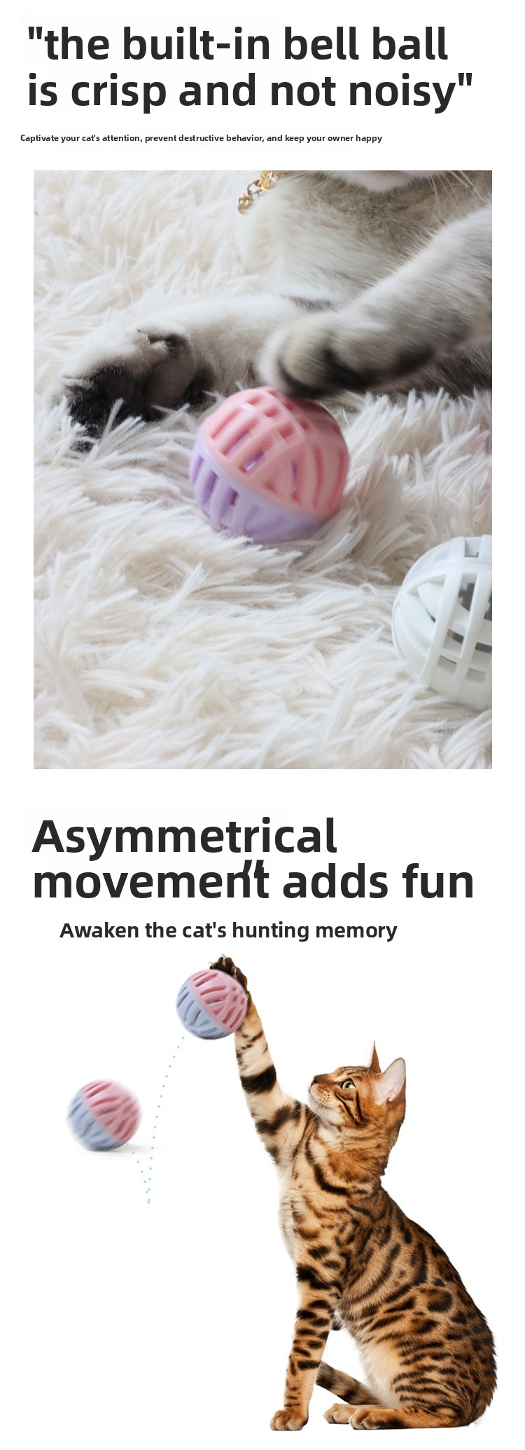 Color-block TPR Bell Cat Toy Ball with Built-in Chimes detail 4