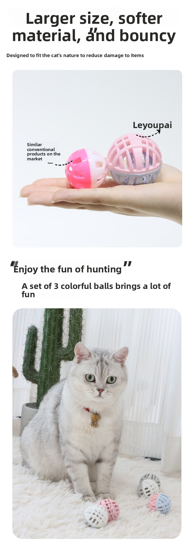 Color-block TPR Bell Cat Toy Ball with Built-in Chimes detail 5
