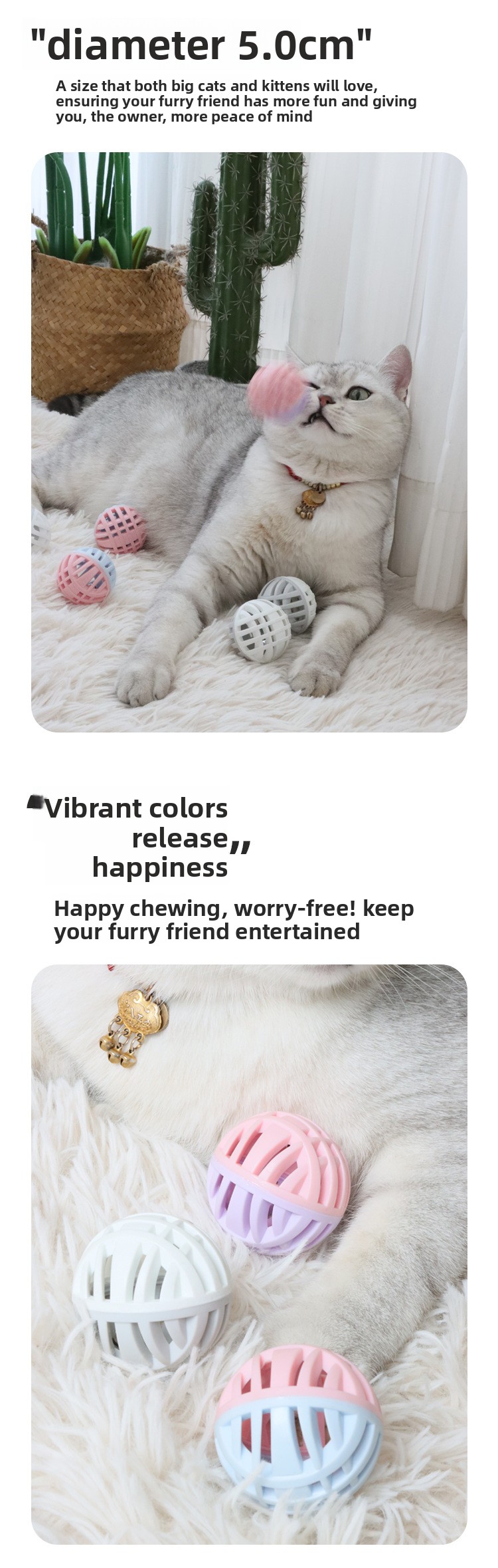 Color-block TPR Bell Cat Toy Ball with Built-in Chimes detail 6